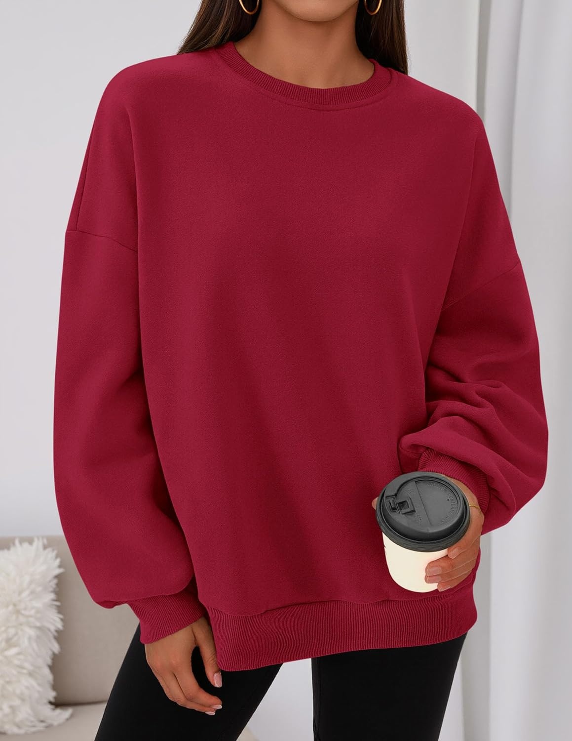 image:imagePRETTYGARDEN Womens Oversized Crewneck SweatshirtRed