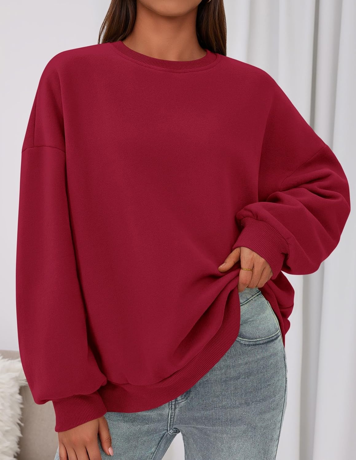 image:imagePRETTYGARDEN Womens Oversized Crewneck SweatshirtRed