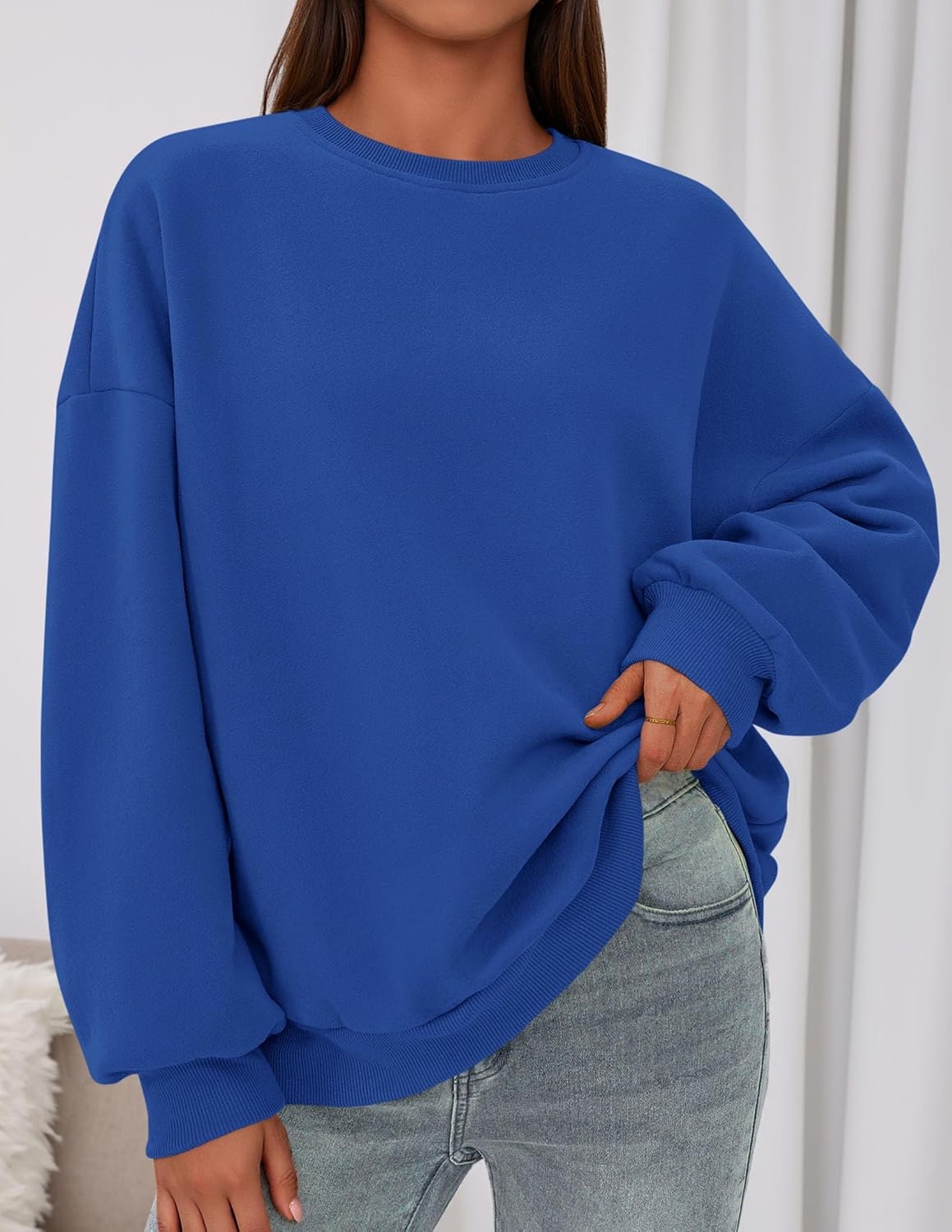 image:imagePRETTYGARDEN Womens Oversized Crewneck SweatshirtRoyal Blue