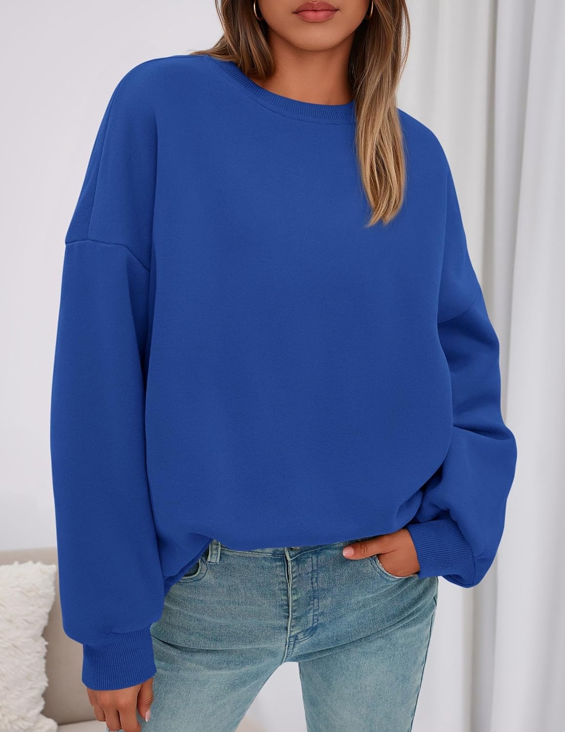 image:imagePRETTYGARDEN Womens Oversized Crewneck SweatshirtRoyal Blue