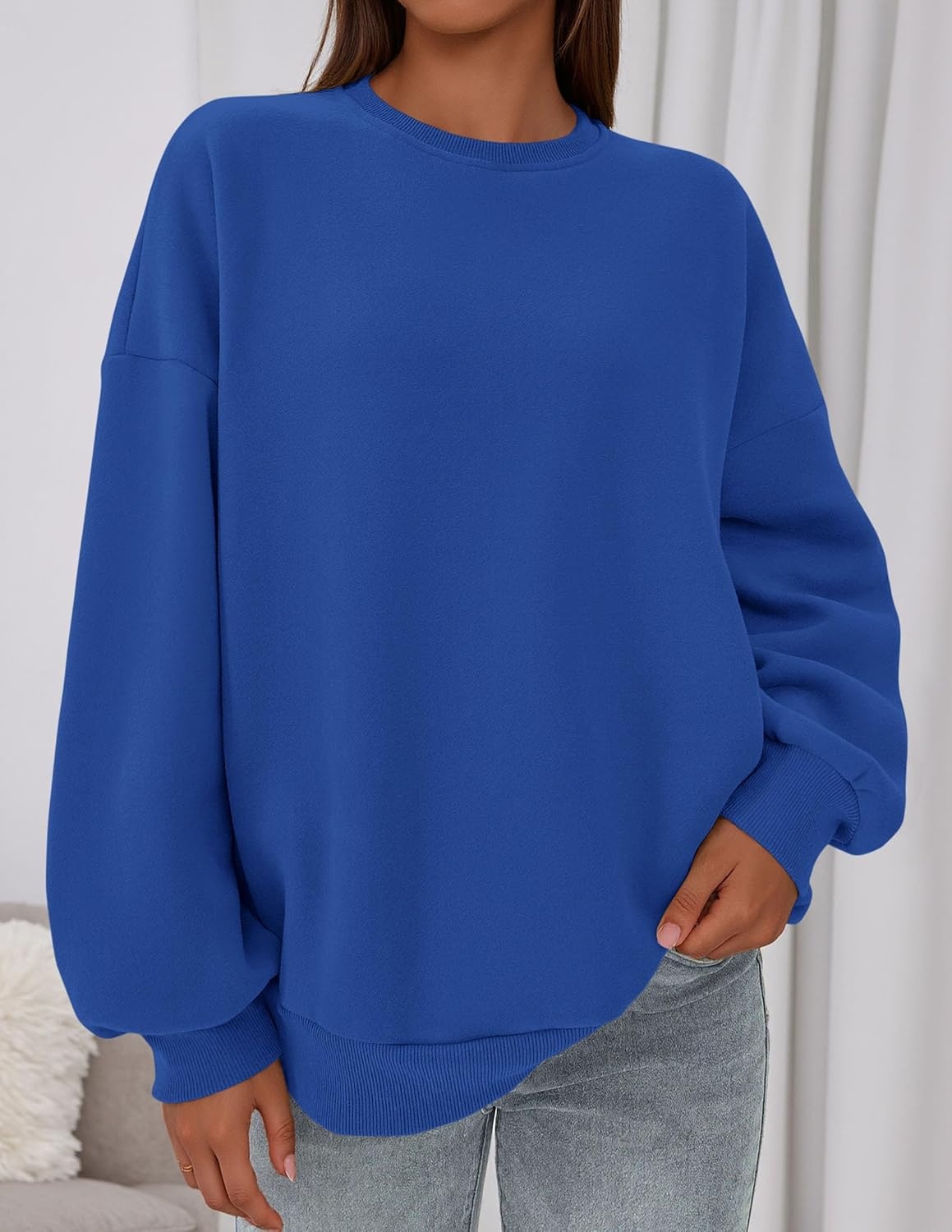 image:imagePRETTYGARDEN Womens Oversized Crewneck SweatshirtRoyal Blue
