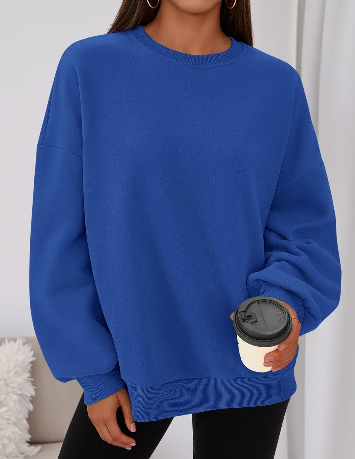 image:imagePRETTYGARDEN Womens Oversized Crewneck SweatshirtRoyal Blue
