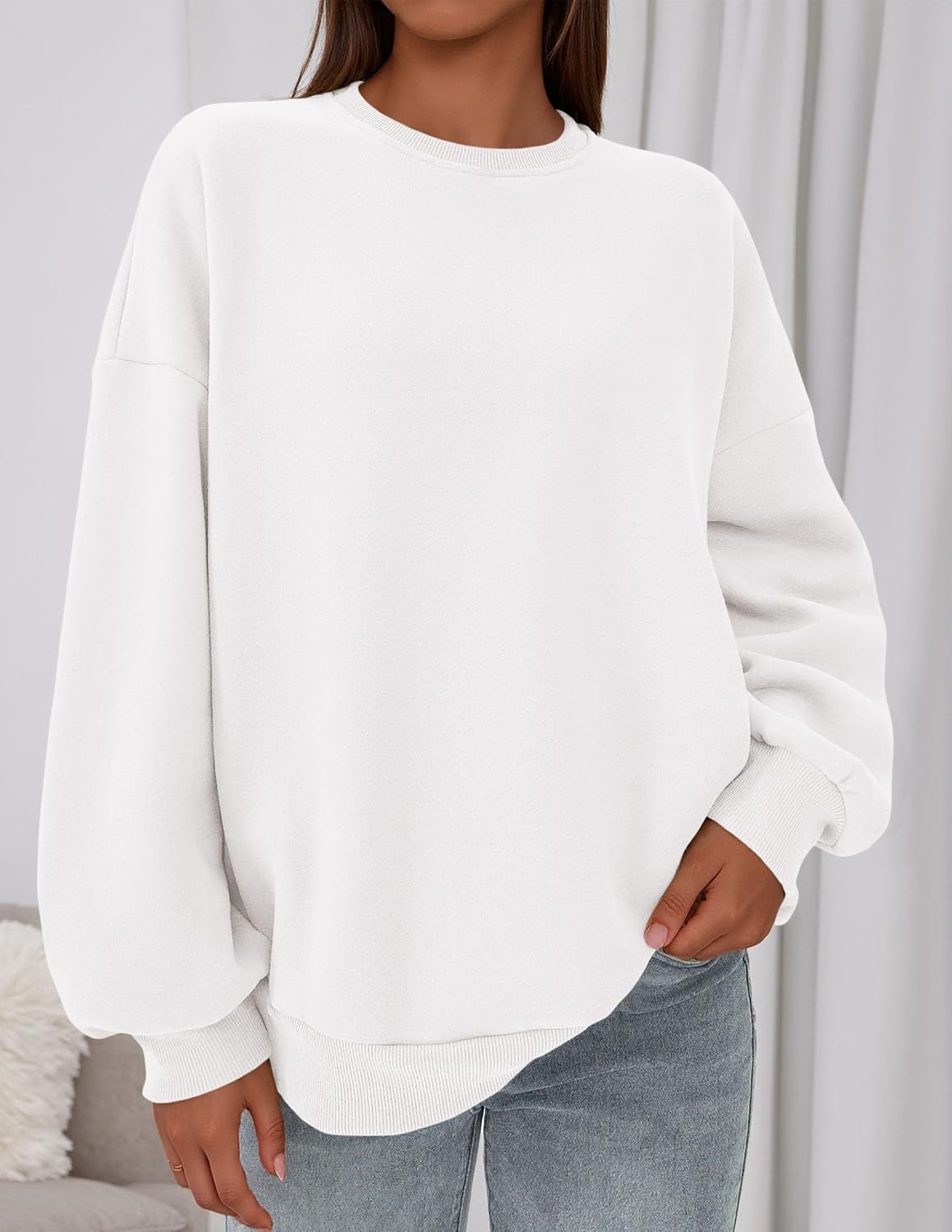 image:imagePRETTYGARDEN Womens Oversized Crewneck SweatshirtWhite