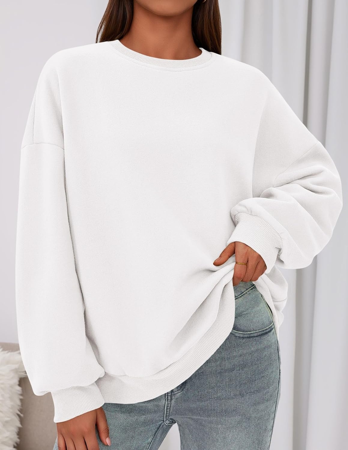 image:imagePRETTYGARDEN Womens Oversized Crewneck SweatshirtWhite