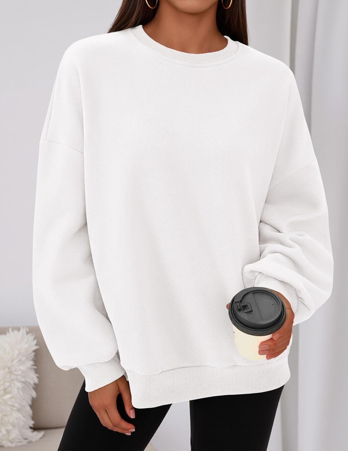 image:imagePRETTYGARDEN Womens Oversized Crewneck SweatshirtWhite