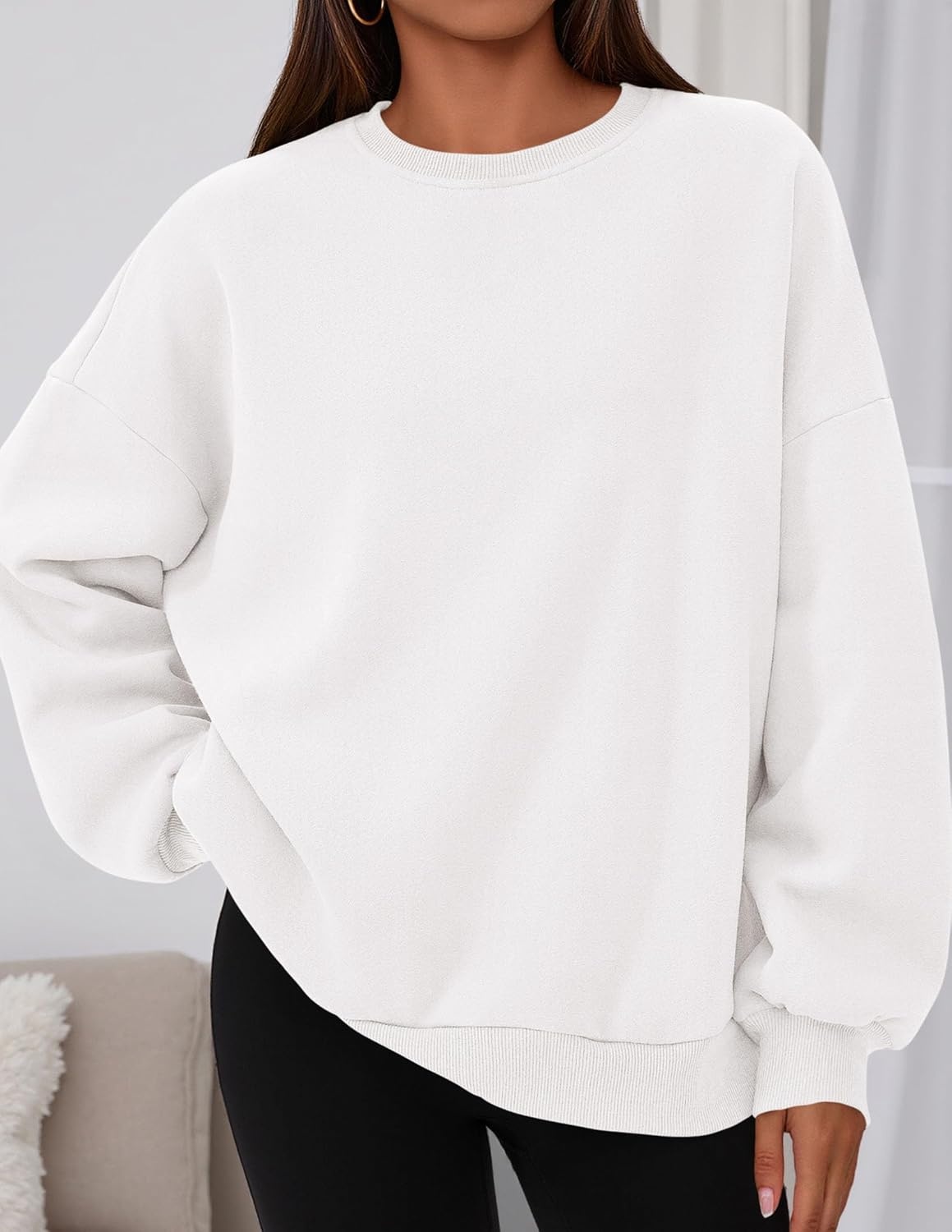 image:imagePRETTYGARDEN Womens Oversized Crewneck SweatshirtWhite