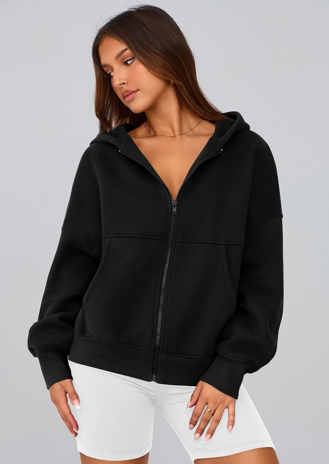image:imagePRETTYGARDEN Zip Up Hoodie Women Casual Fall Fleece Sweatshirt JacketBlack