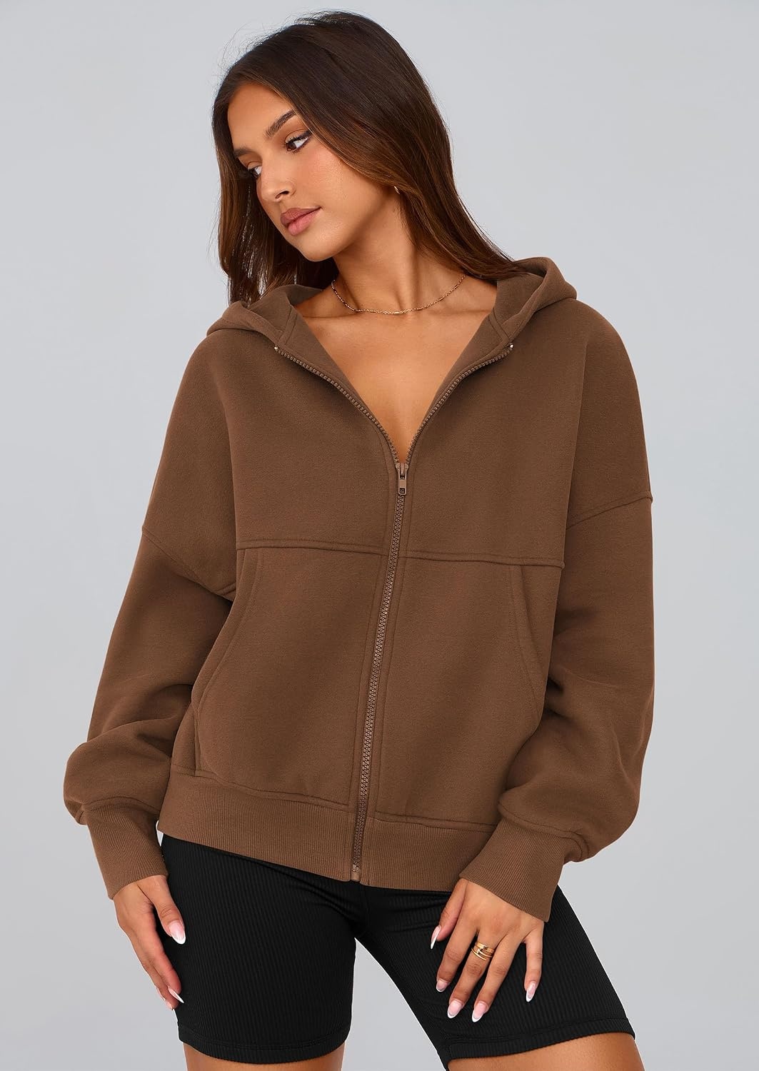 image:imagePRETTYGARDEN Zip Up Hoodie Women Casual Fall Fleece Sweatshirt JacketBrown