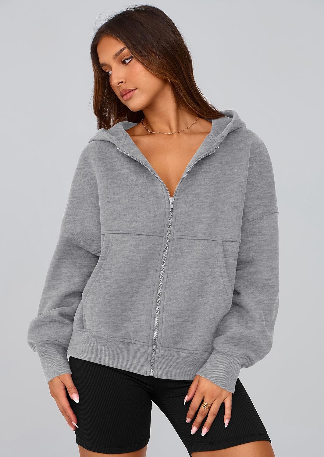 image:imagePRETTYGARDEN Zip Up Hoodie Women Casual Fall Fleece Sweatshirt JacketGrey