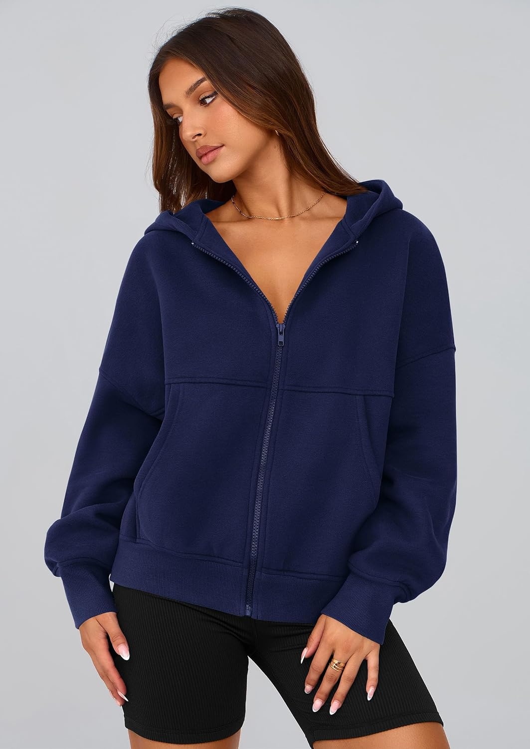 image:imagePRETTYGARDEN Zip Up Hoodie Women Casual Fall Fleece Sweatshirt JacketNavy Blue