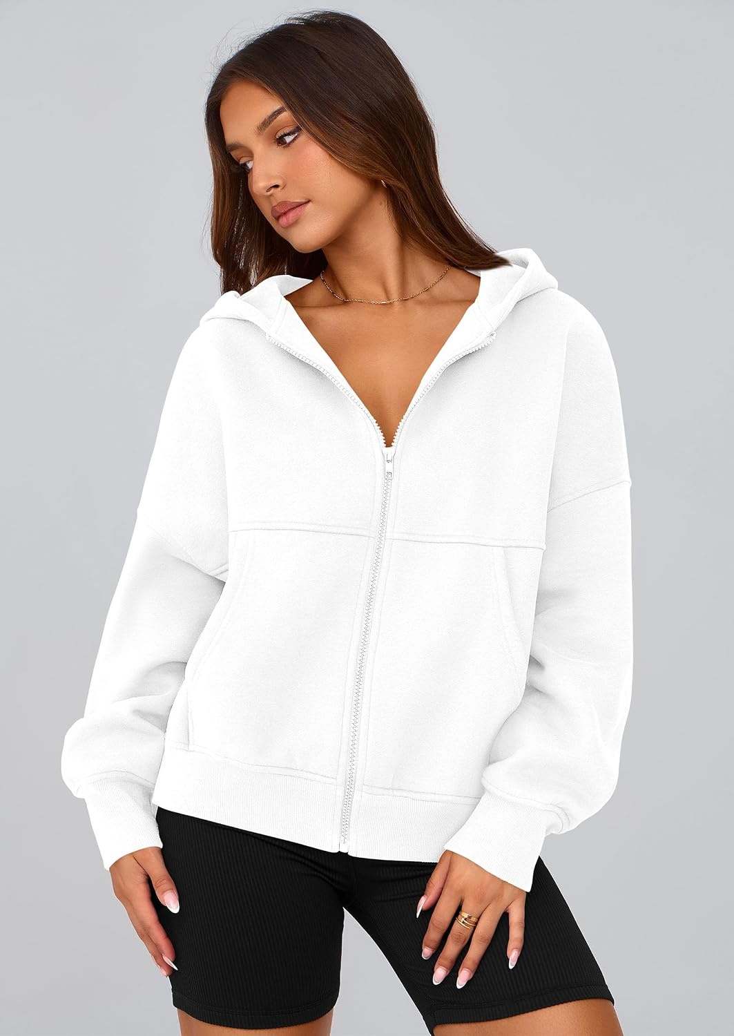 image:imagePRETTYGARDEN Zip Up Hoodie Women Casual Fall Fleece Sweatshirt JacketWhite