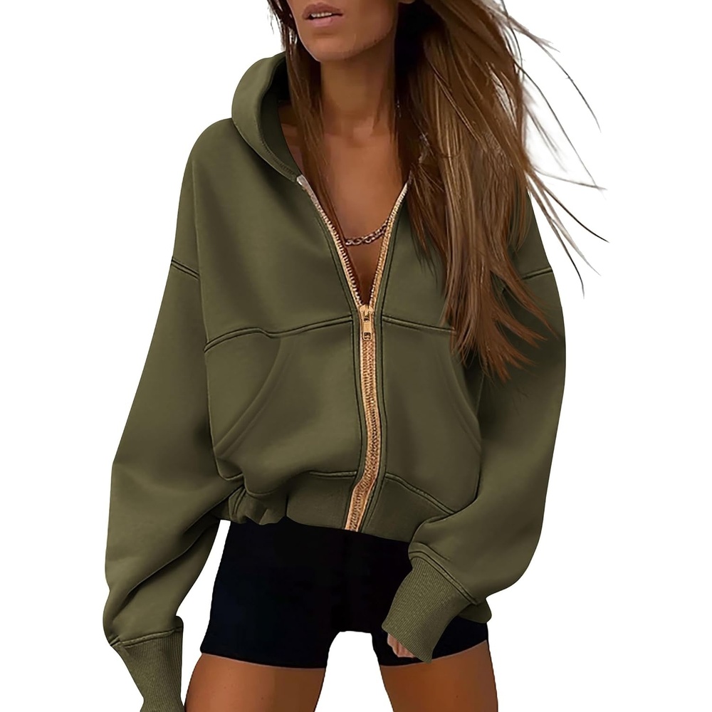 image:imagePRETTYGARDEN Hoodies for Women Fall Fashion Zip Up Fleece Plain SweatshirtArmy Green