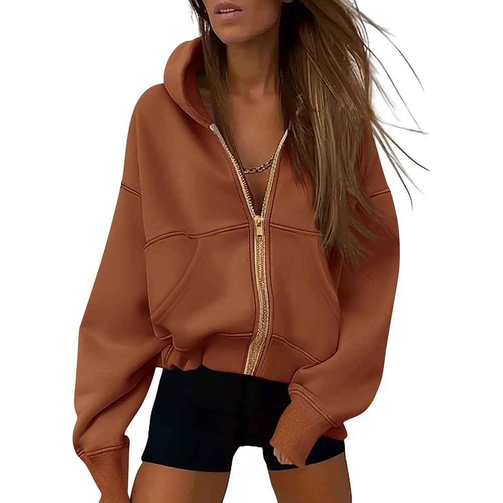 image:imagePRETTYGARDEN Hoodies for Women Fall Fashion Zip Up Fleece Plain SweatshirtBrown