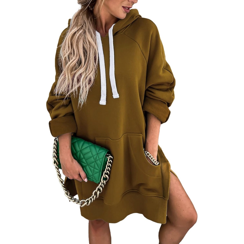 image:imagePRETTYGARDEN Sweatshirt for Women Fall Oversized Hoodie DressDark Khaki