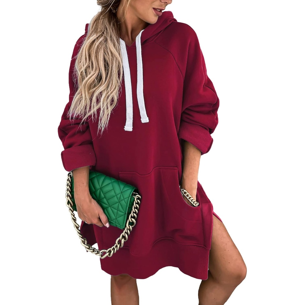 image:imagePRETTYGARDEN Sweatshirt for Women Fall Oversized Hoodie DressWine Red