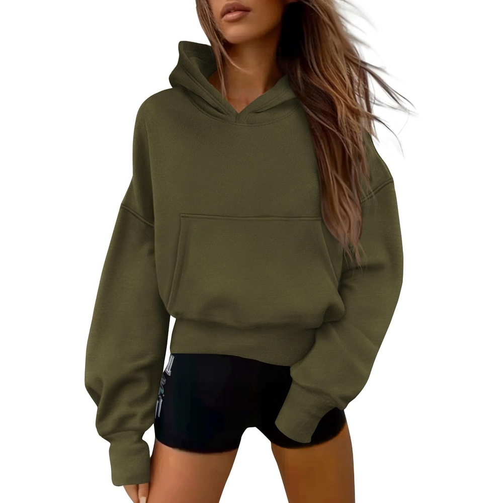 image:imagePRETTYGARDEN Womens Fall Half Zip Cropped Hoodie SweatshirtStyle 2army Green