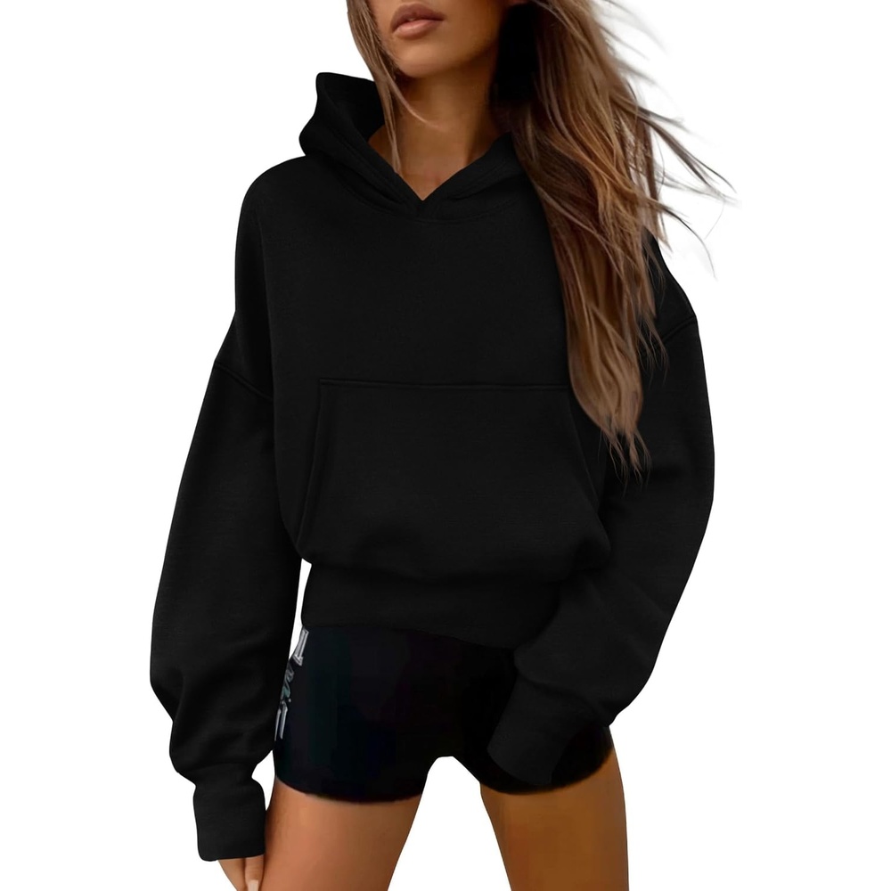 image:imagePRETTYGARDEN Womens Fall Half Zip Cropped Hoodie SweatshirtStyle 2black