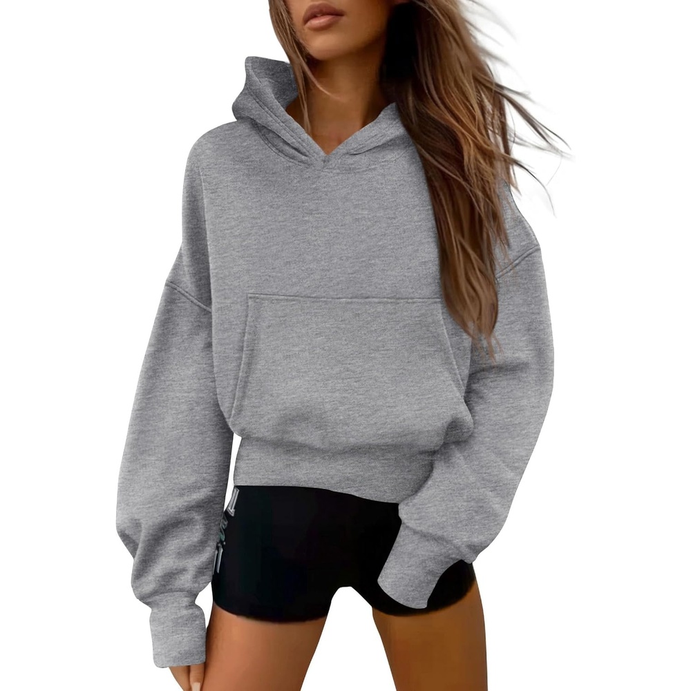 image:imagePRETTYGARDEN Womens Fall Half Zip Cropped Hoodie SweatshirtStyle 2grey