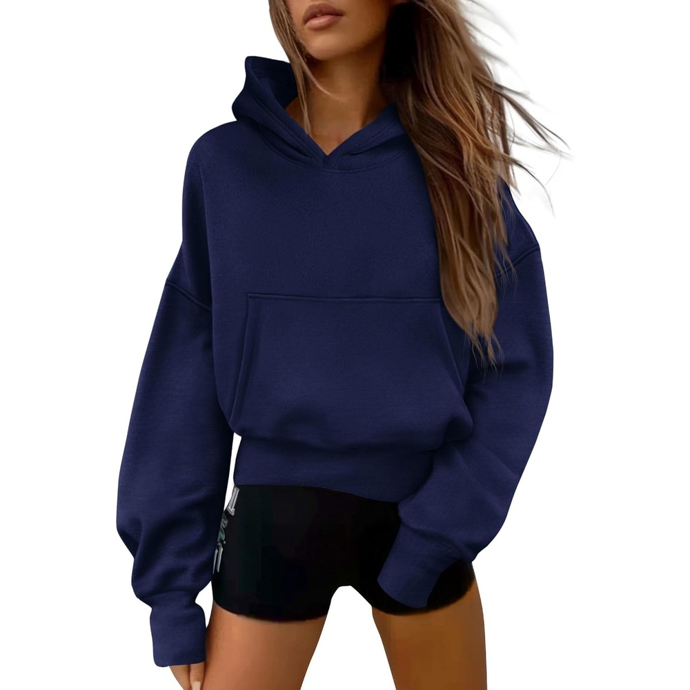 image:imagePRETTYGARDEN Womens Fall Half Zip Cropped Hoodie SweatshirtStyle 2navy Blue