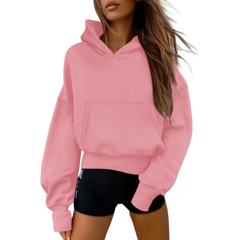 image:imagePRETTYGARDEN Womens Fall Half Zip Cropped Hoodie SweatshirtStyle 2pink