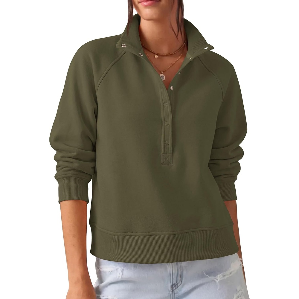 image:imagePRETTYGARDEN Womens Fall Oversized Sweatshirts Mock Neck Henley PulloverArmy Green