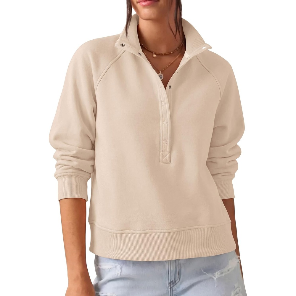 image:imagePRETTYGARDEN Womens Fall Oversized Sweatshirts Mock Neck Henley PulloverBeige