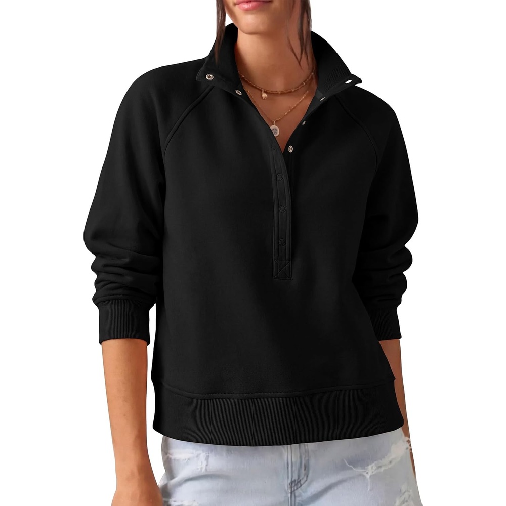 image:imagePRETTYGARDEN Womens Fall Oversized Sweatshirts Mock Neck Henley PulloverBlack