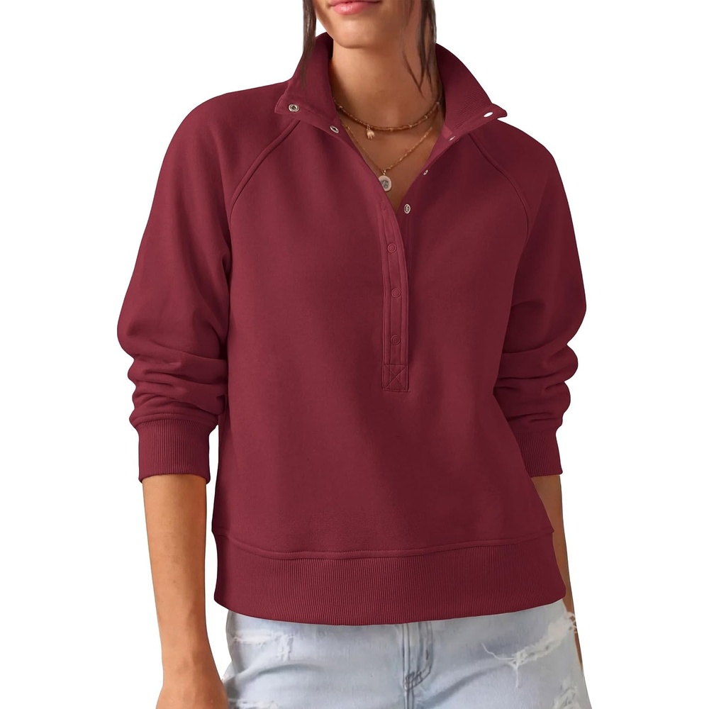 image:imagePRETTYGARDEN Womens Fall Oversized Sweatshirts Mock Neck Henley PulloverBurgundy