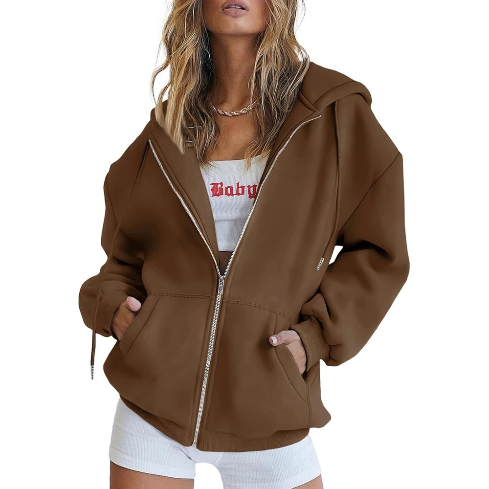 image:imagePRETTYGARDEN Womens Fall Zip Up Hoodies SweatshirtsBrown