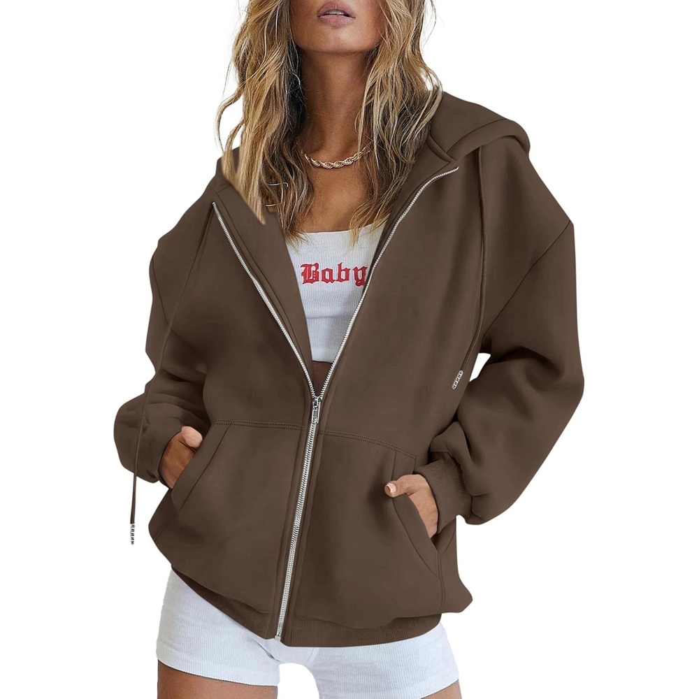 image:imagePRETTYGARDEN Womens Fall Zip Up Hoodies SweatshirtsCoffee