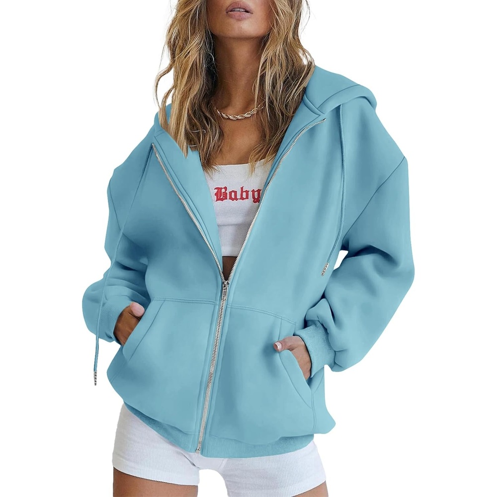 image:imagePRETTYGARDEN Womens Fall Zip Up Hoodies SweatshirtsLake Blue