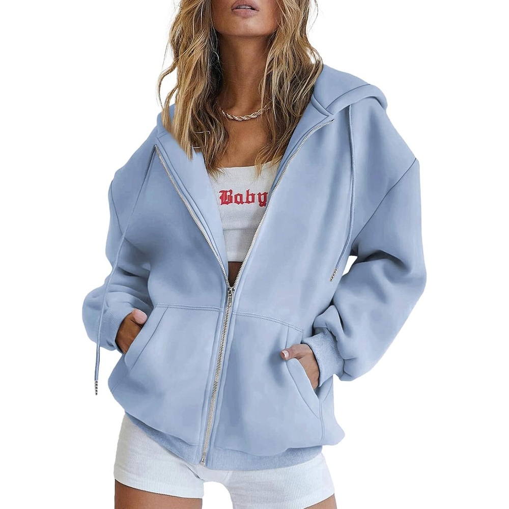 image:imagePRETTYGARDEN Womens Fall Zip Up Hoodies SweatshirtsLight Blue