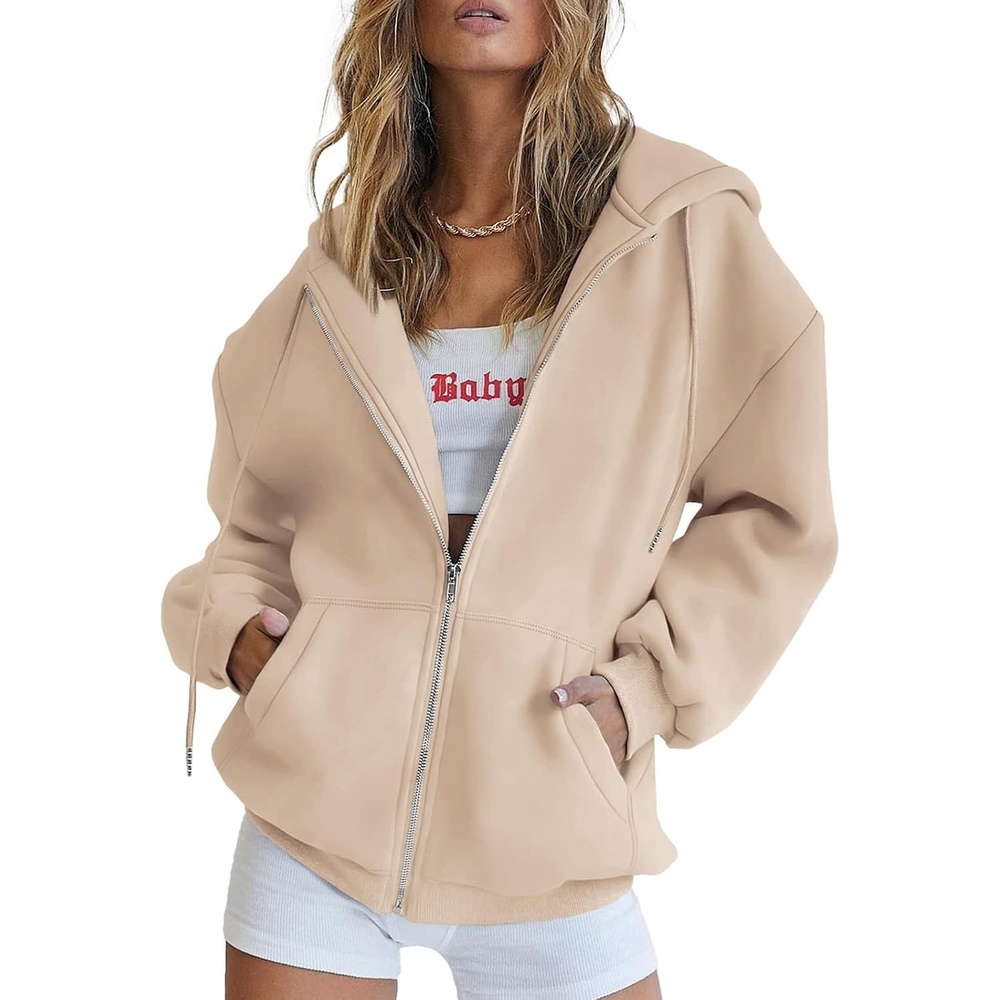 image:imagePRETTYGARDEN Womens Fall Zip Up Hoodies SweatshirtsLight Khaki