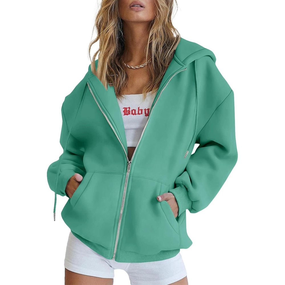 image:imagePRETTYGARDEN Womens Fall Zip Up Hoodies SweatshirtsMint Green