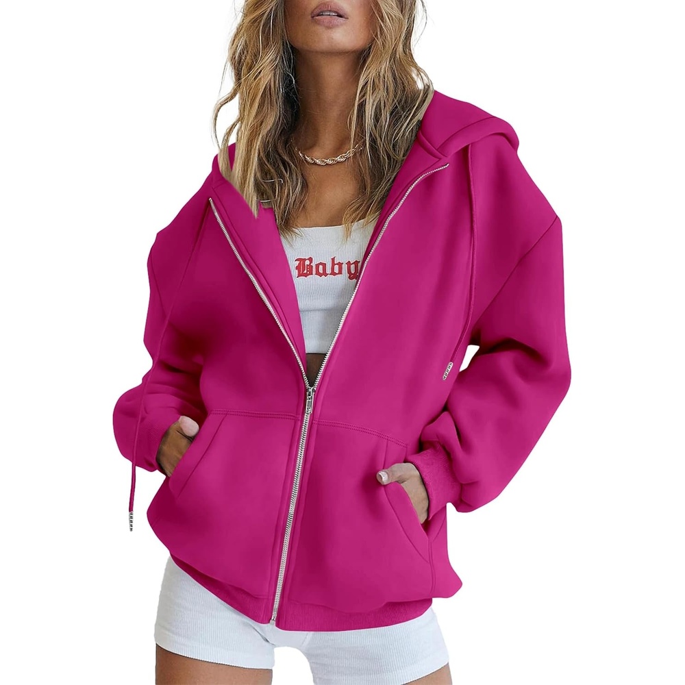 image:imagePRETTYGARDEN Womens Fall Zip Up Hoodies SweatshirtsRose Red