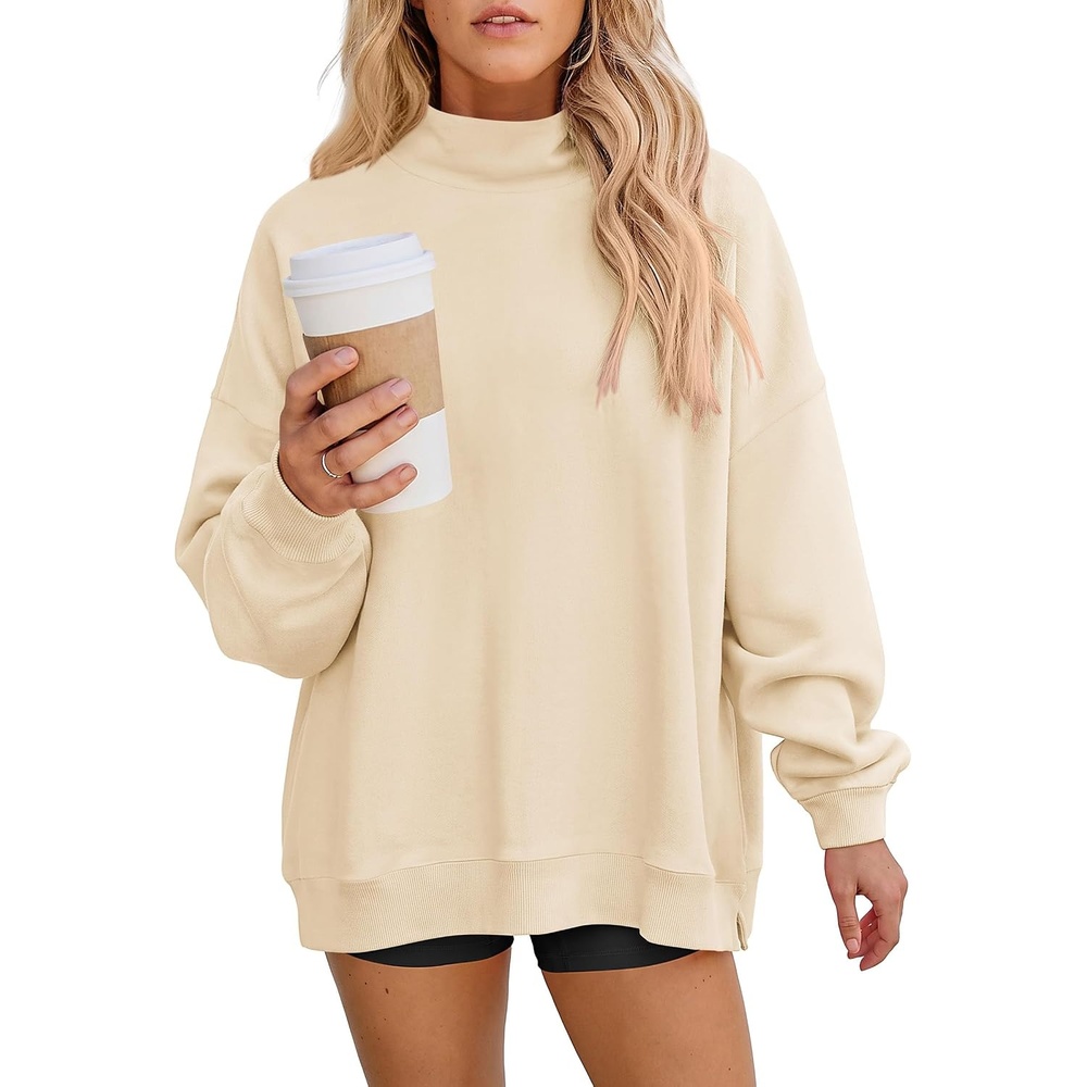 image:imagePRETTYGARDEN Womens Mock Neck Sweatshirt Oversized PulloverApricot