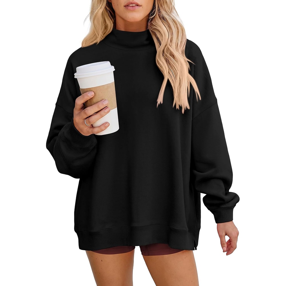 image:imagePRETTYGARDEN Womens Mock Neck Sweatshirt Oversized PulloverBlack