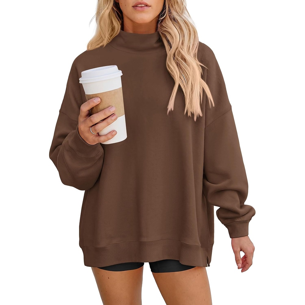 image:imagePRETTYGARDEN Womens Mock Neck Sweatshirt Oversized PulloverBrown