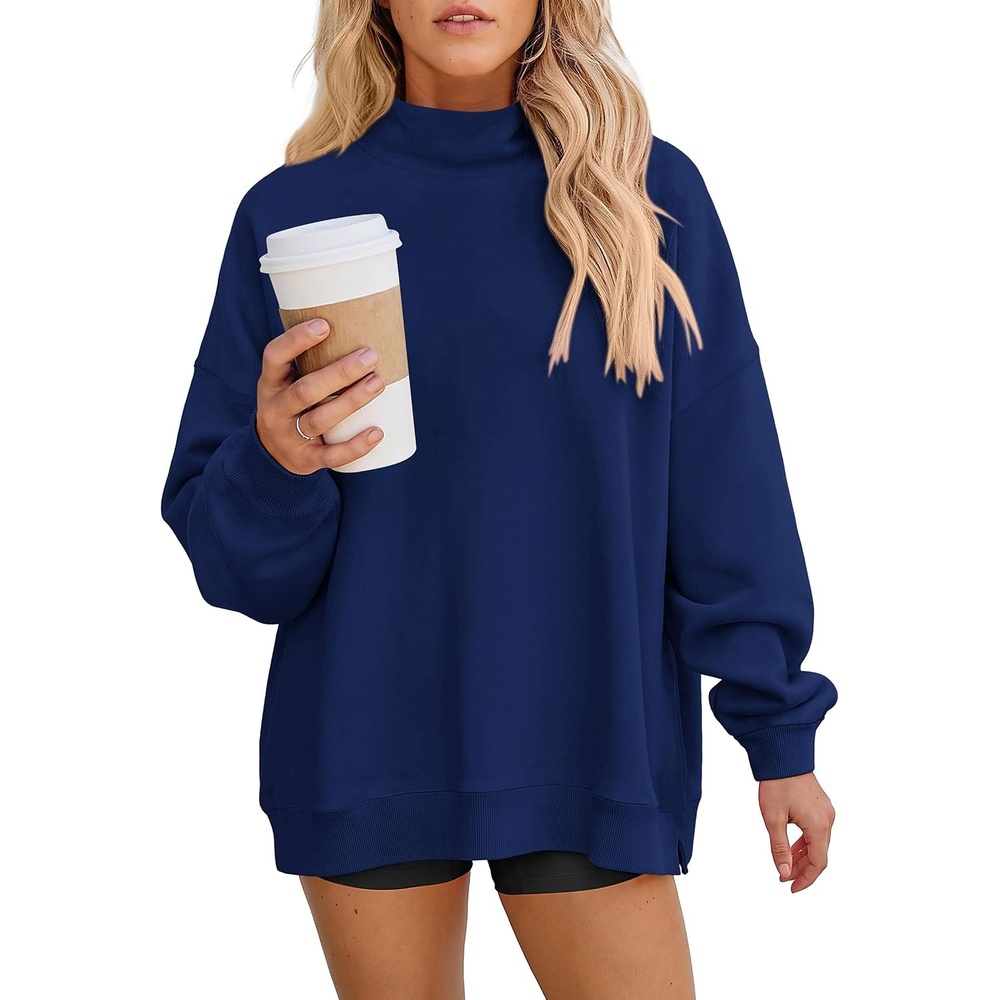 image:imagePRETTYGARDEN Womens Mock Neck Sweatshirt Oversized PulloverDark Blue