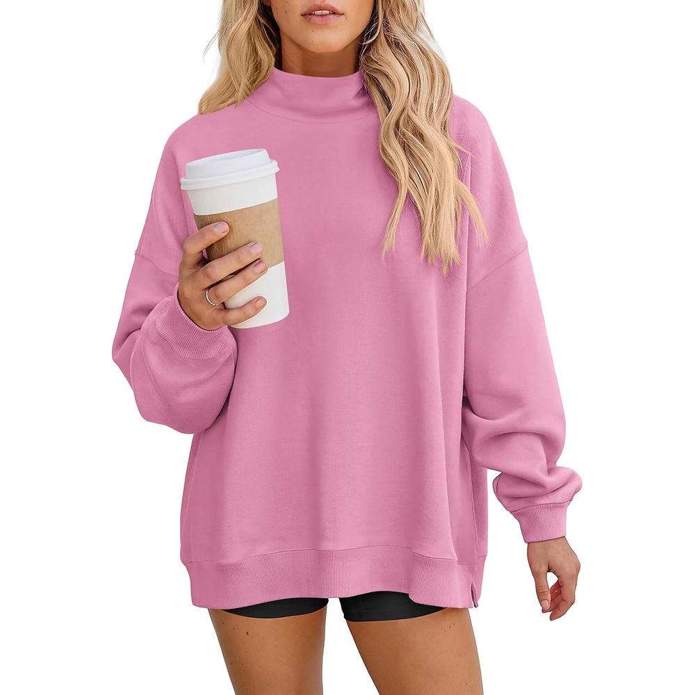 image:imagePRETTYGARDEN Womens Mock Neck Sweatshirt Oversized PulloverPink