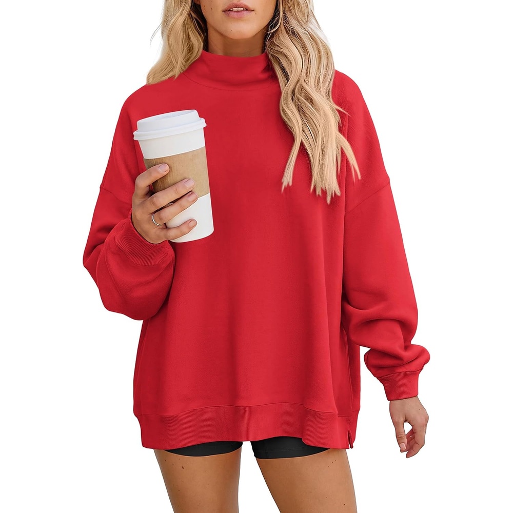 image:imagePRETTYGARDEN Womens Mock Neck Sweatshirt Oversized PulloverRed