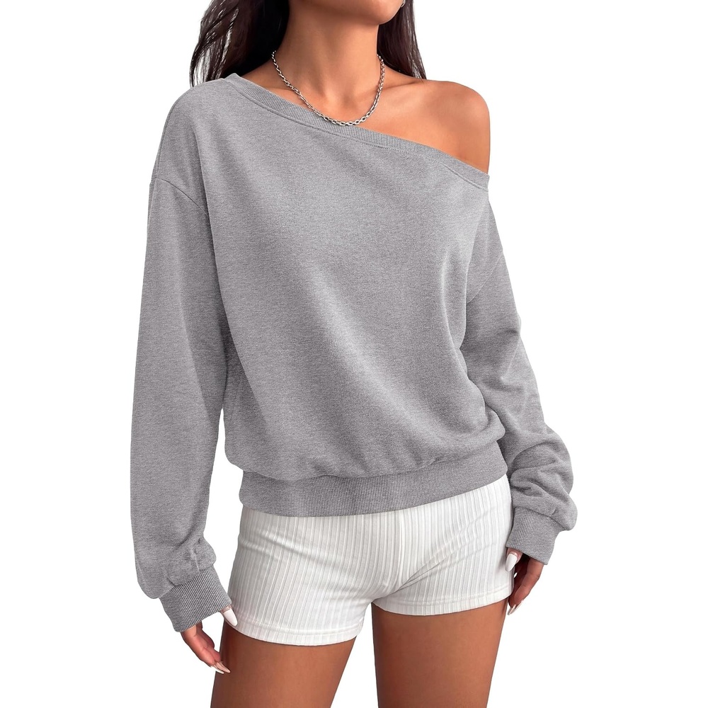 image:imagePRETTYGARDEN Womens Off The Shoulder Sweatshirt Fall Long Sleeve TopsGrey