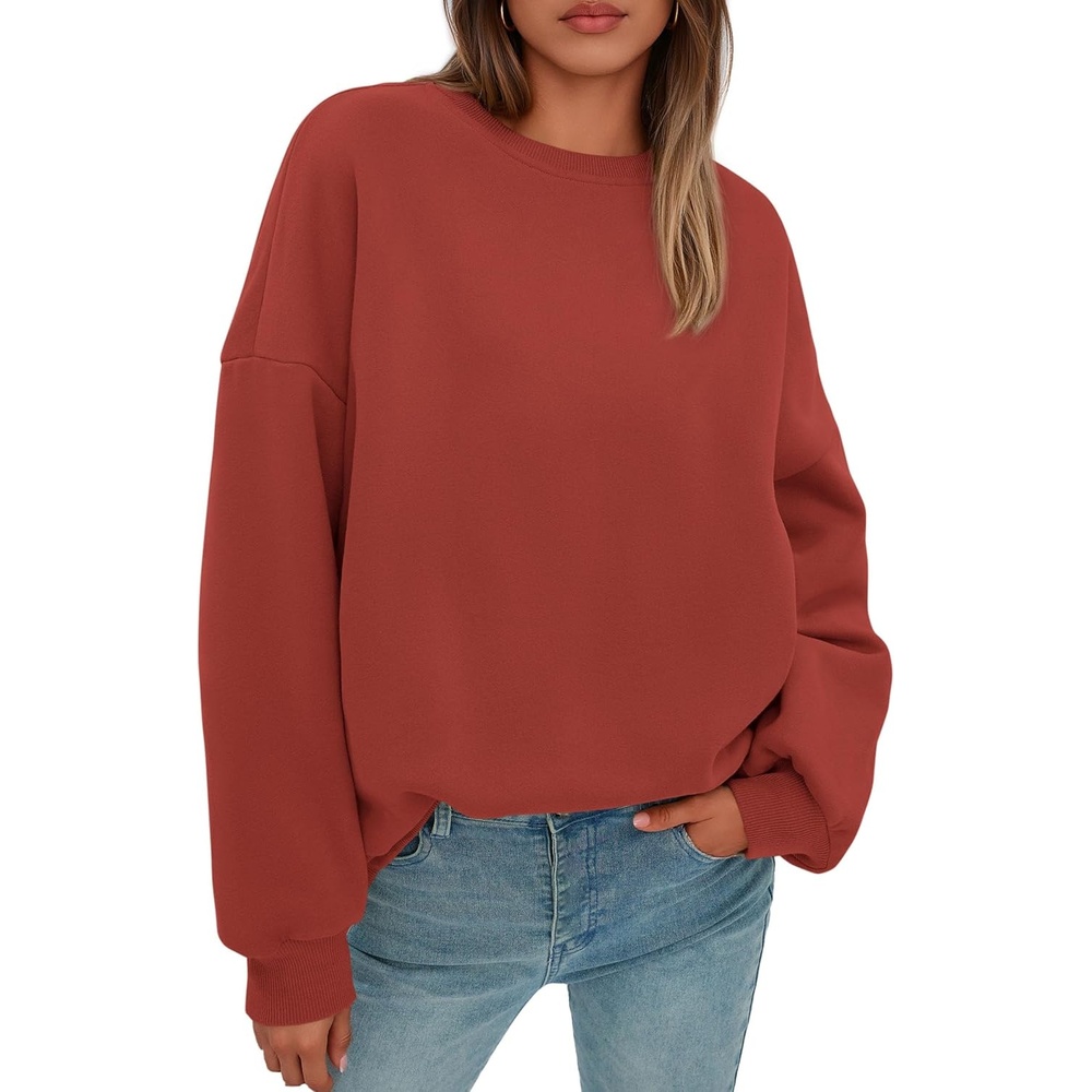 image:imagePRETTYGARDEN Womens Oversized Crewneck SweatshirtBrick Red