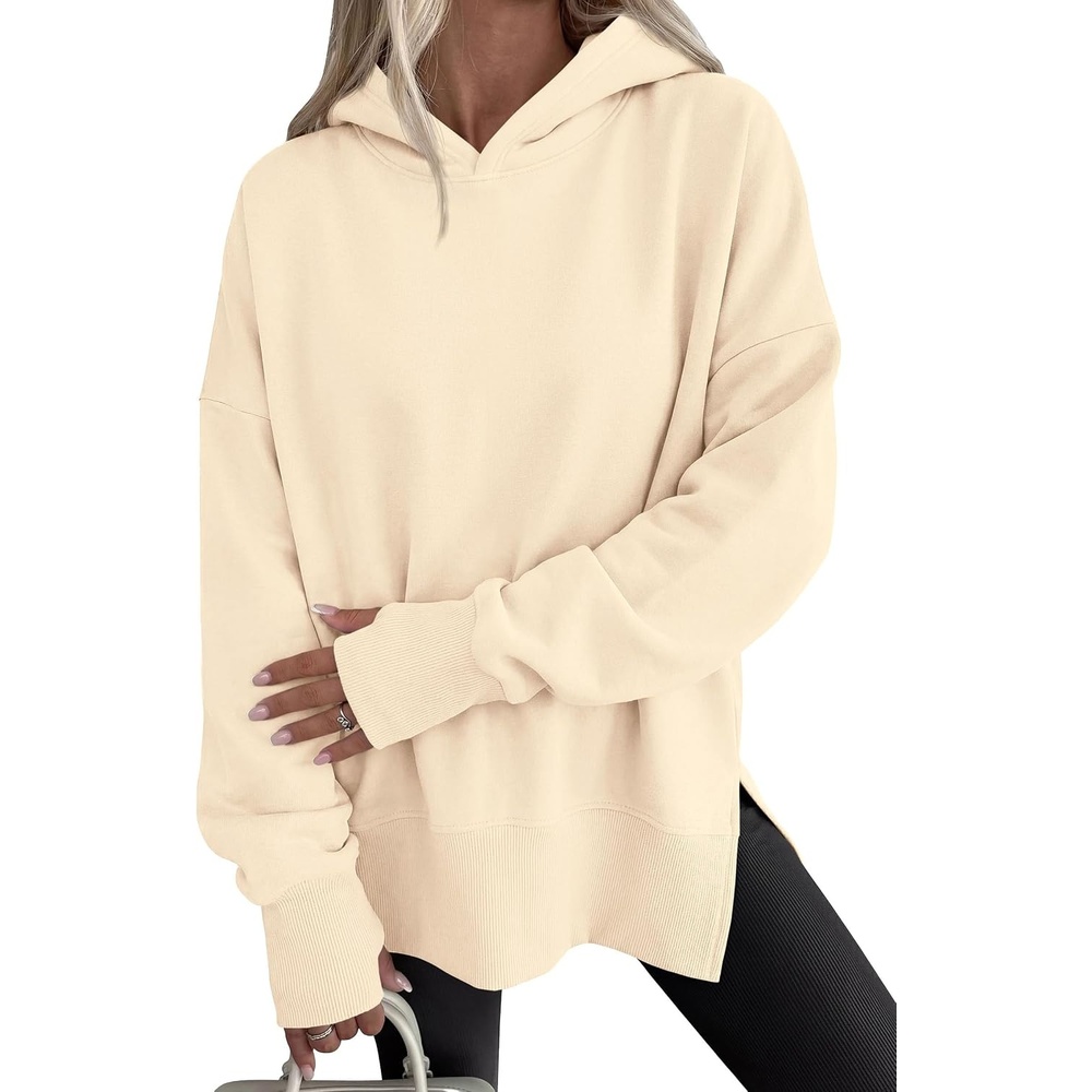 image:imagePRETTYGARDEN Womens Oversized Hoodies Side Slit SweatshirtsApricot