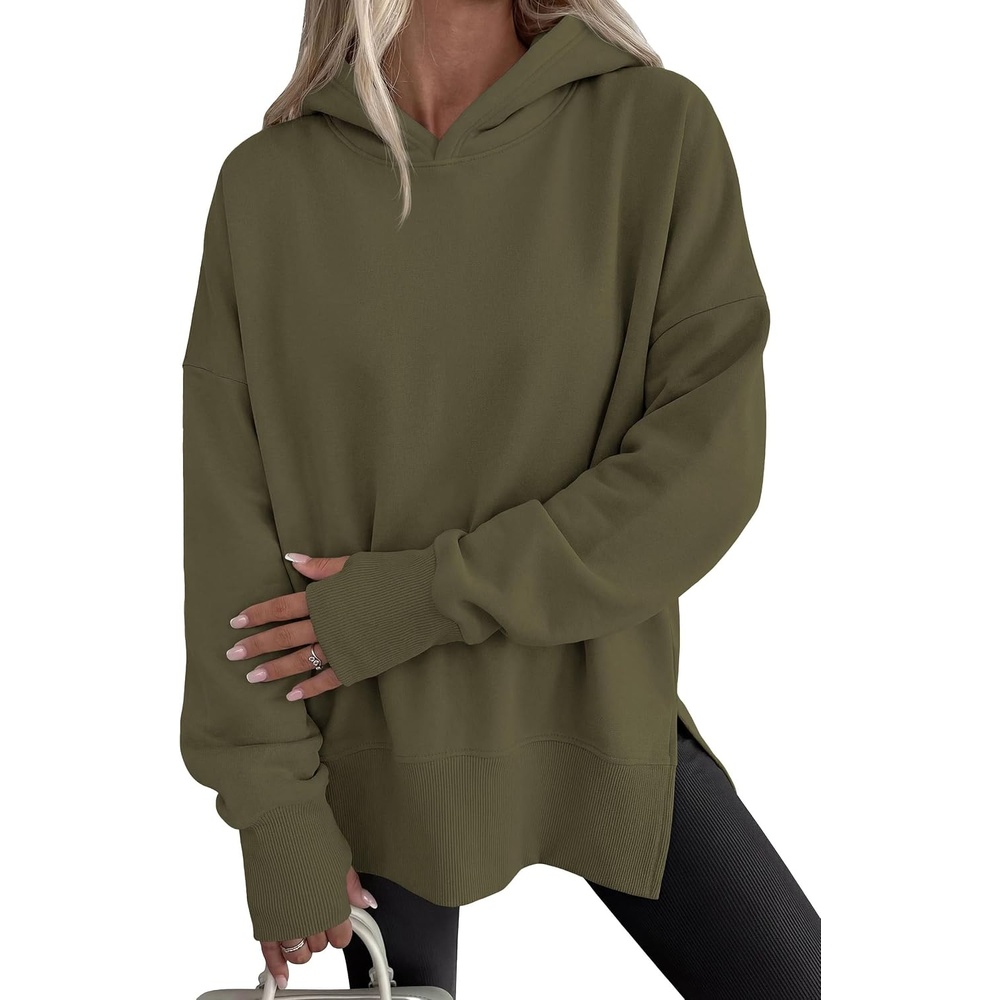 image:imagePRETTYGARDEN Womens Oversized Hoodies Side Slit SweatshirtsArmy Green
