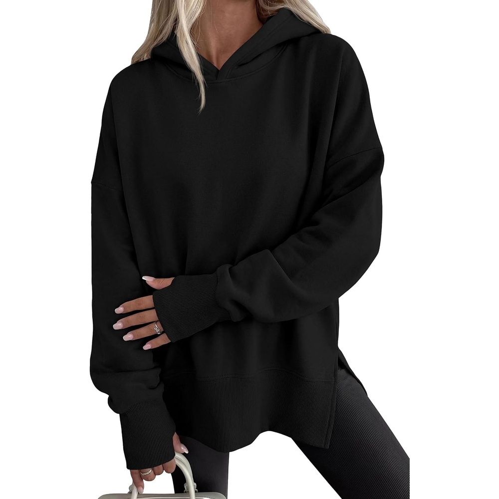 image:imagePRETTYGARDEN Womens Oversized Hoodies Side Slit SweatshirtsBlack