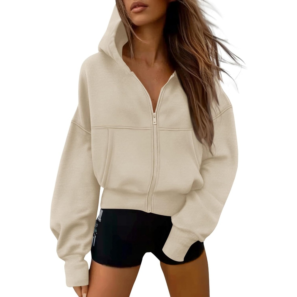 image:imagePRETTYGARDEN Zip Up Hoodie Women Casual Fall Fleece Sweatshirt JacketBeige