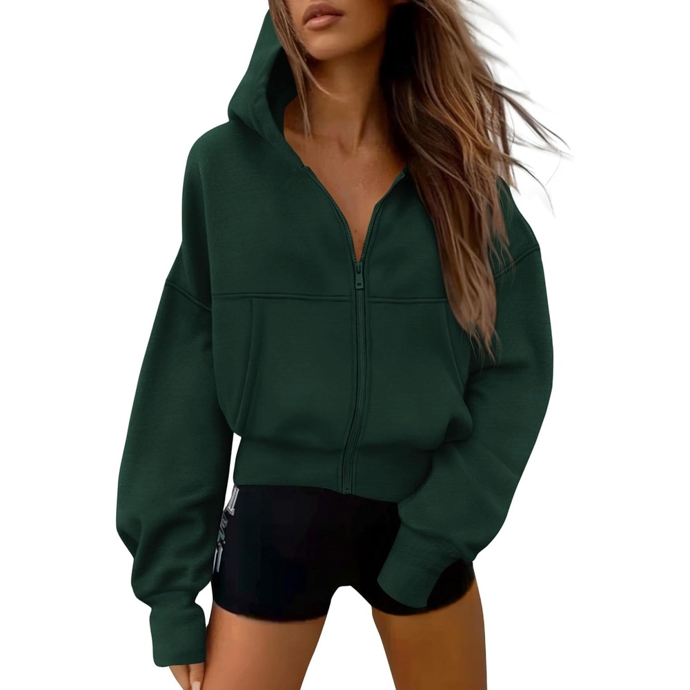 image:imagePRETTYGARDEN Zip Up Hoodie Women Casual Fall Fleece Sweatshirt JacketDark Green