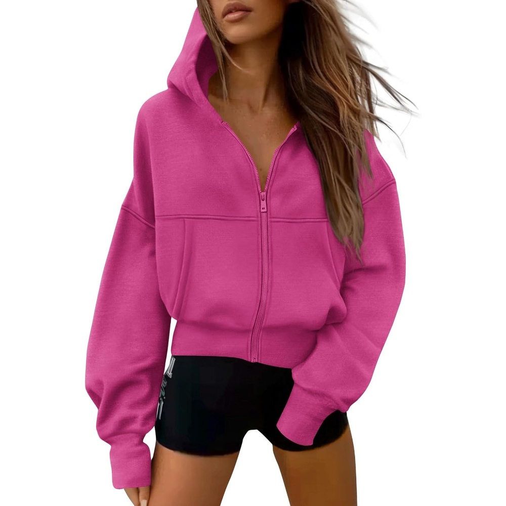 image:imagePRETTYGARDEN Zip Up Hoodie Women Casual Fall Fleece Sweatshirt JacketHot Pink