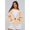 PRETTYGARDEN Hoodies for Women Fall Fashion Zip Up Fleece Plain Sweatshirt(Apricot)